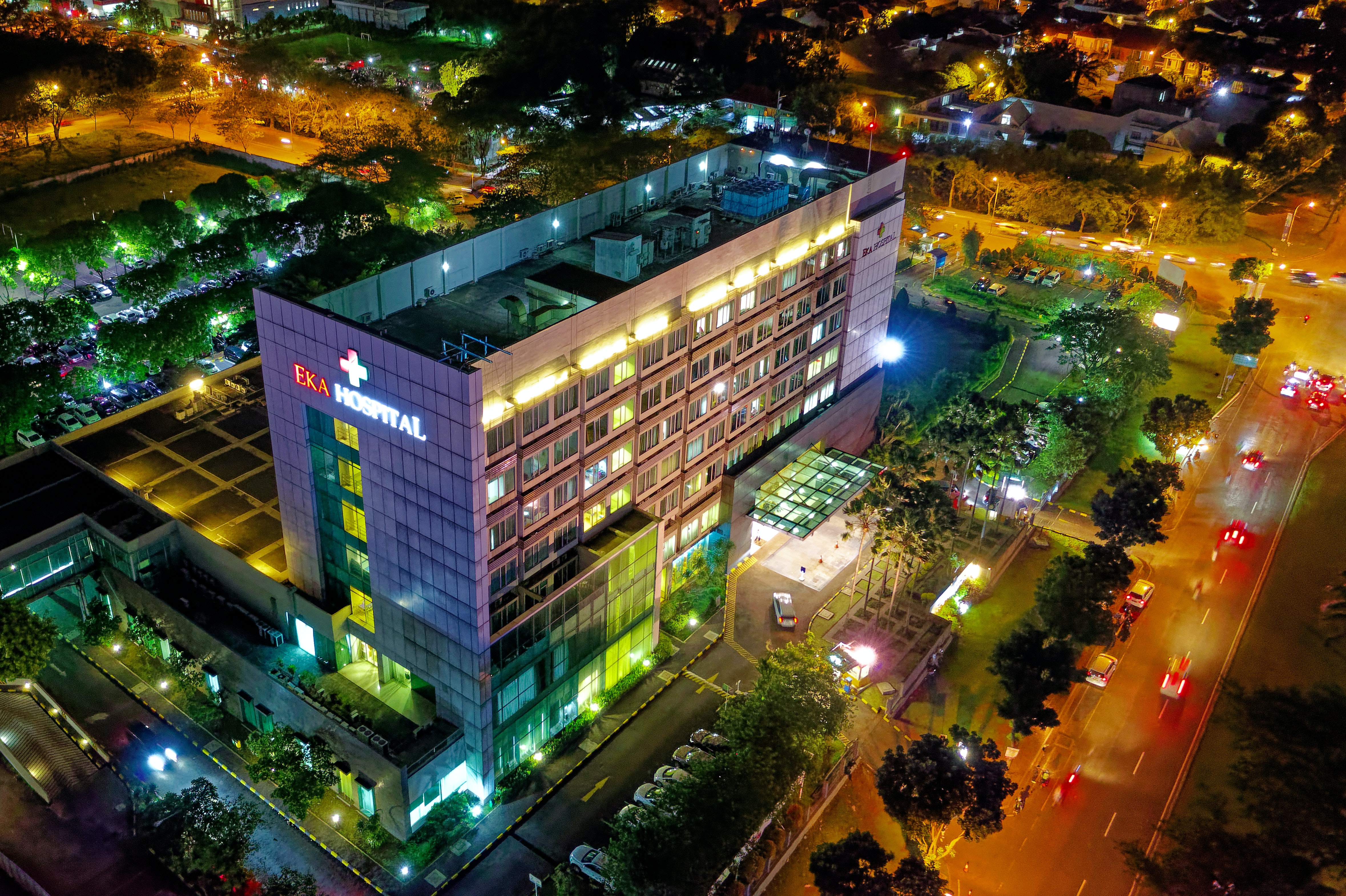 Aerial photo of hospital at night Photo by Tom Fisk from Pexels