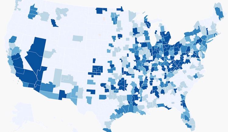 Map of United States where immigrant doctors practice