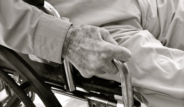 Elderly person in wheelchair, showing only hands