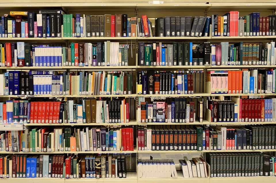 Large bookshelf containing many books